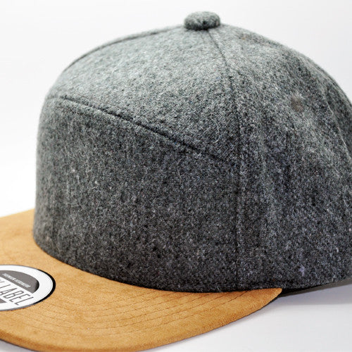 Grey Wool/Tan Suede Brim Strapback Hat