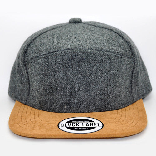 Grey Wool/Tan Suede Brim Strapback Hat
