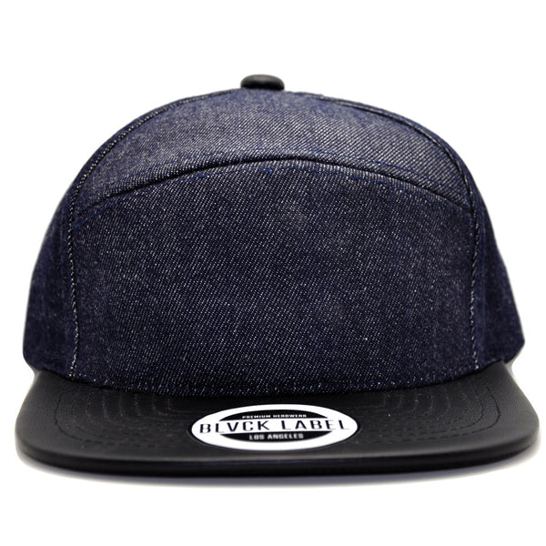 Denim/Black Leather Brim Strapback