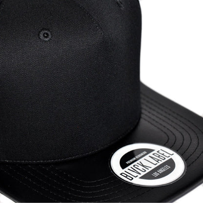Black on Black Leather 5 Panel Snapback