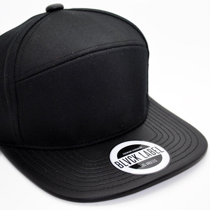 6 Panel Black Hybrid Strapback Hat