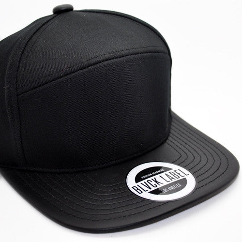 6 Panel Black Hybrid Strapback Hat