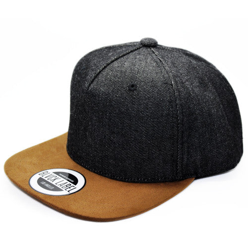 Black Denim and Tan Suede Snapback