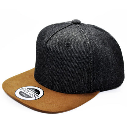 Black Denim and Tan Suede Snapback