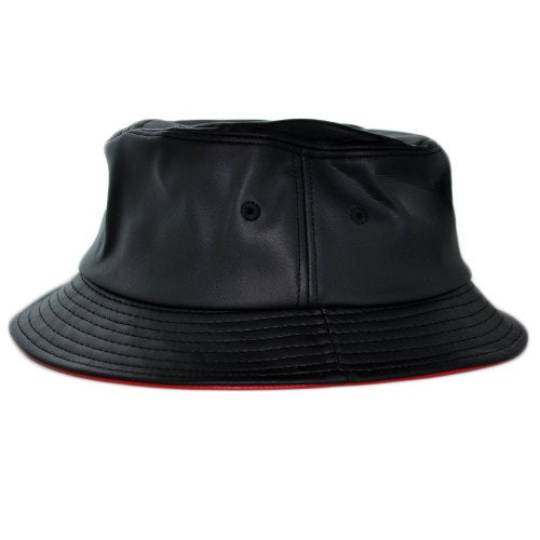 Black Leather Bucket Hat Side View